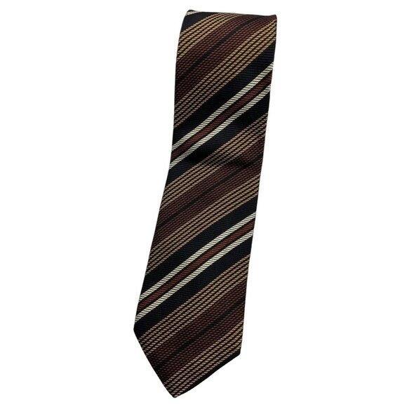 GIANFRANCO FERRÉ Men's 100% Silk Necktie LUXURY Tie Brown Striped W:3.7